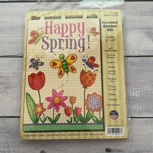 Design Works Crafts Jeweled Banner Kit Happy Spring 4127 Flowers Butterflies NEW